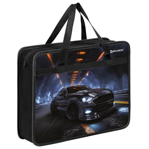 Папка на молнии с ручками BRAUBERG А4, 1 отделение, пластик, 80 мм, "Fast car", 274498