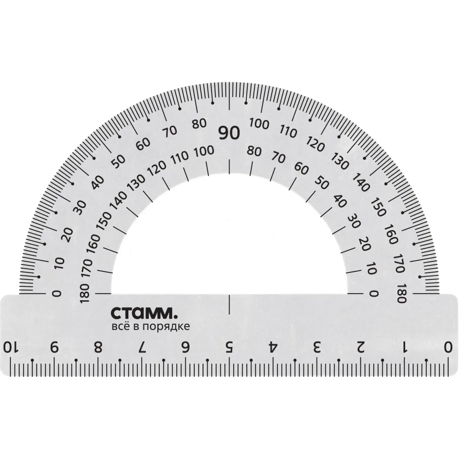Транспортир 10см, 180 СТАММ, металлический,ТР-31662