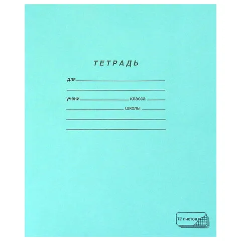 Тетрадь ЗЕЛЁНАЯ обложка 12 л., крупная клетка с полями, офсет, "ПЗБМ", 19957