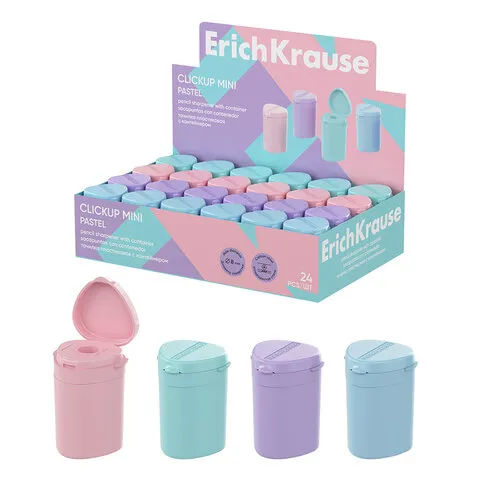 Точилка ERICH KRAUSE "ClickUp Mini Pastel", с контейнером, пластиковая, корпус ассорти, 60064
