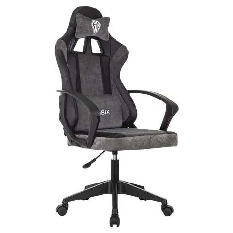 Кресло компьютерное BRABIX ''Forcer GM-127'', 2 подушки, экокожа/велюр, черное/серое, 533216