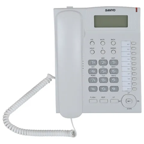 Телефон SANYO RA-S517W, спикерфон, память 30 номеров, тональный / импульсный режим, белый