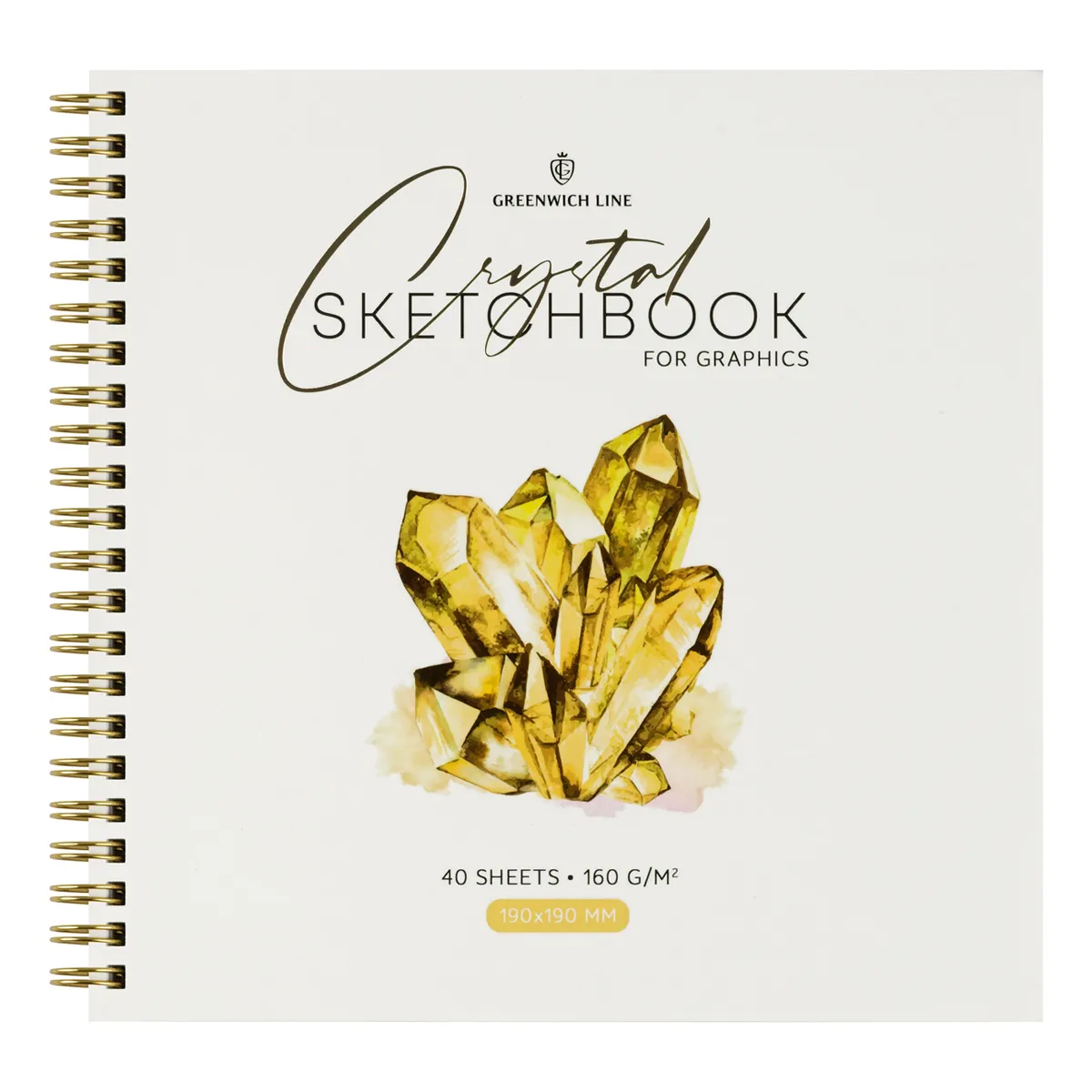 Скетчбук для графики и эскизов 40л., 190*190 Greenwich Line "Crystal. Golden Stone", на гребне, 160г/м2