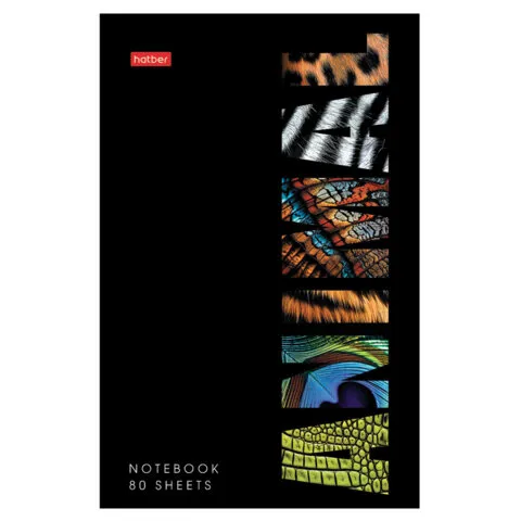 Блокнот А5 80л, на скобе, картон, клетка, глянцевая ламинация, HATBER, Animals print, 086090, 80Б5лВ1_31343