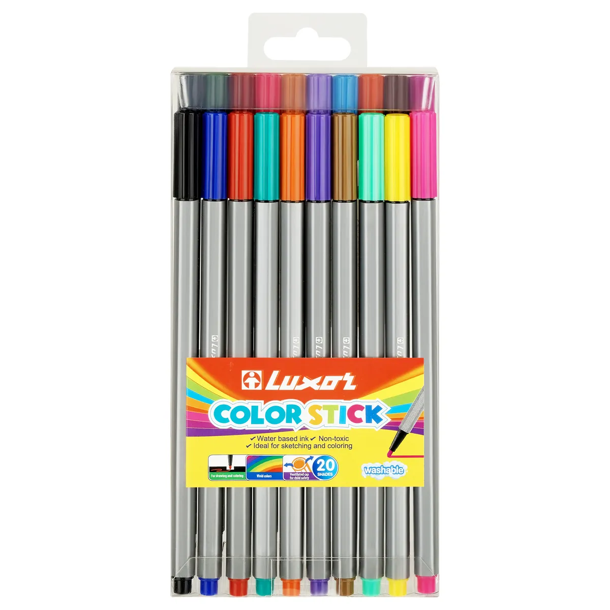 Фломастеры Luxor  "Color Stick", 20цв., смываемые, ПВХ, европодвес