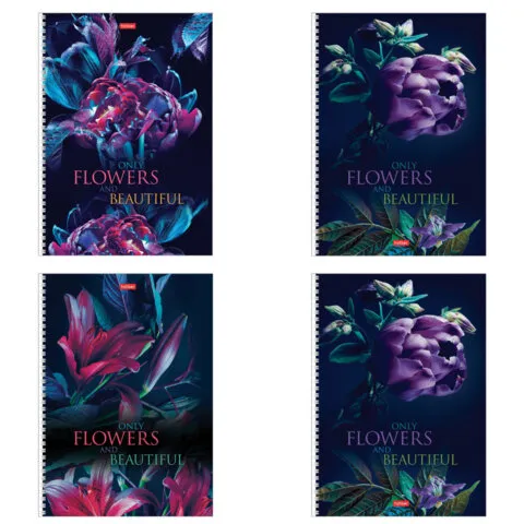 Тетрадь А4 96л. HATBER гребень, клетка, обложка картон, Beautiful flowers (микс в спайке), 086261, 96Т4В1гр