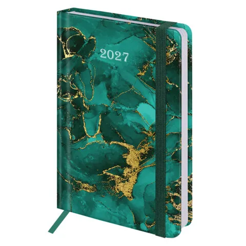 Ежедневник датированный 2027 с резинкой, 145х203 мм, А5, BRAUBERG, твердый, фольга, "Marmaron", 117823