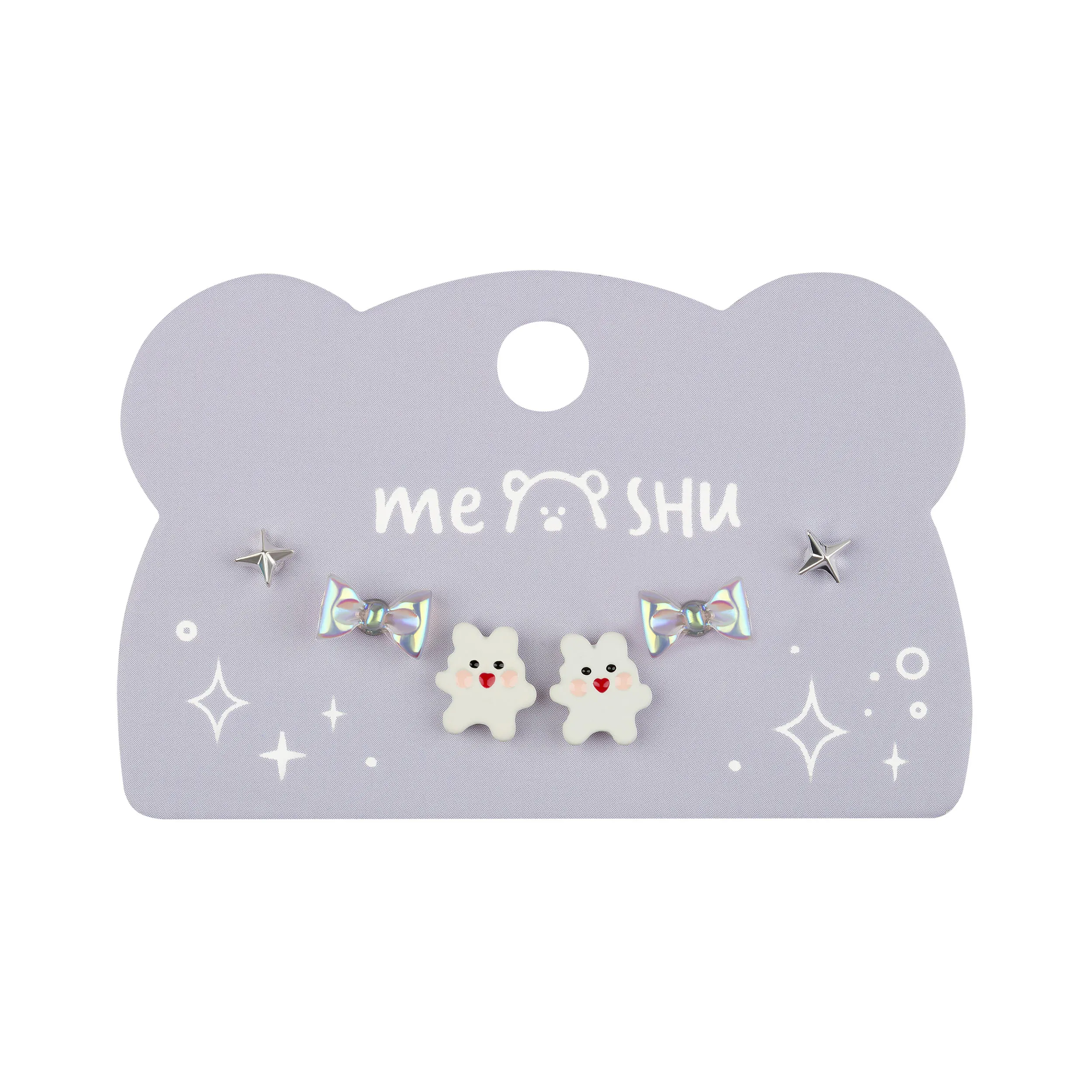 Серьги MESHU, бижутерия, серебристые, 3 пары, европодвес