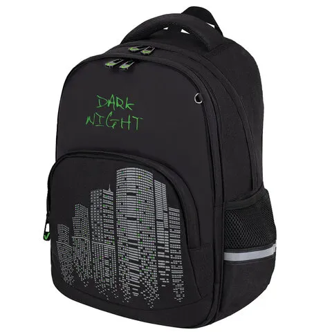 Рюкзак BRAUBERG SOFT, 2 отделения, 3 кармана, "Dark night", СВЕТООТРАЖАЮЩИЙ ПРИНТ, 40х31х15 см, 273119