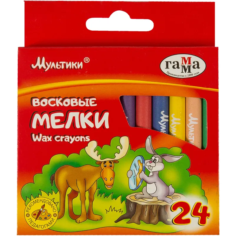 Мелки восковые Гамма "Мультики", 24цв., круглые, картон. упаковка, европодвес