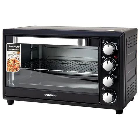 Мини-печь электрическая SONNEN EO-HL33, 1800 Вт, 33 л, 3 режима нагрева, таймер, механическое управление, черная, 458305
