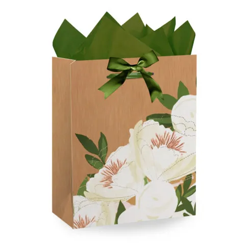 Пакет подарочный (1 штука) 26х13х32 см (L), "Flower Kraft", с тишью, глиттер, ЗОЛОТАЯ СКАЗКА, 700838