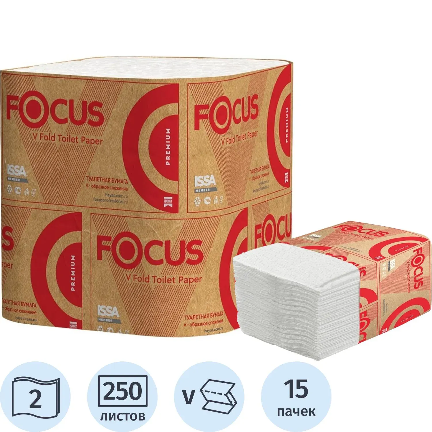 Бумага туалетная д/дисп Focus Premium 2сл 250л15пач/уп_5083735/50202898_п/э