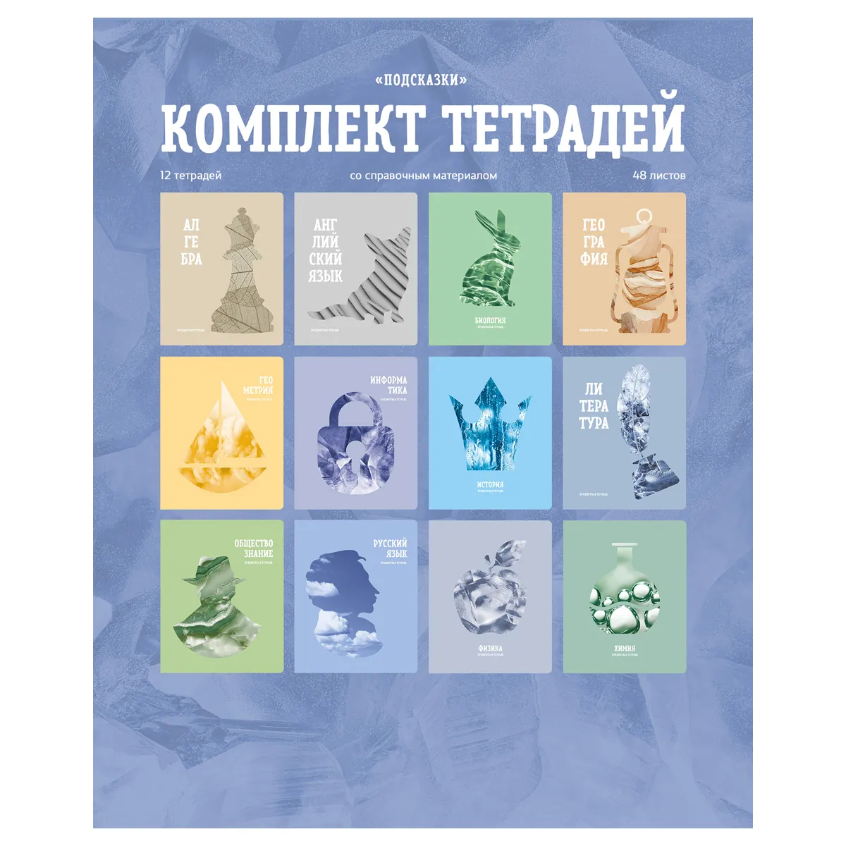 Комплект (12 шт.) предметных тетрадей 48л. BG "Подсказки", матовая ламинация, микро sandy-touch лак