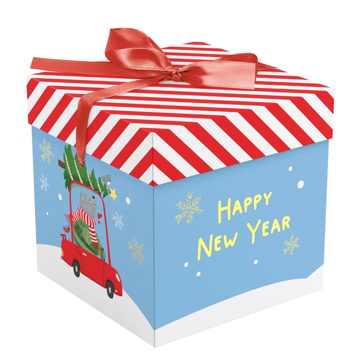 Коробка складная подарочная MESHU "New Year", (15*15*15см), с лентой, отд фольгой