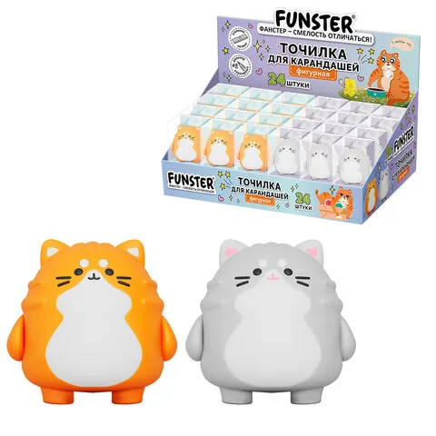 Точилка фигурная FUNSTER (ФАНСТЕР) "Пухлый кот", 1 отверстие, ассорти, в дисплее, 274056