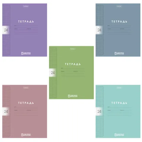 Тетрадь обложка пластик, 24 л., клетка, HATBER, Color Set (микс в спайке), 092030, 24Т5В1пл