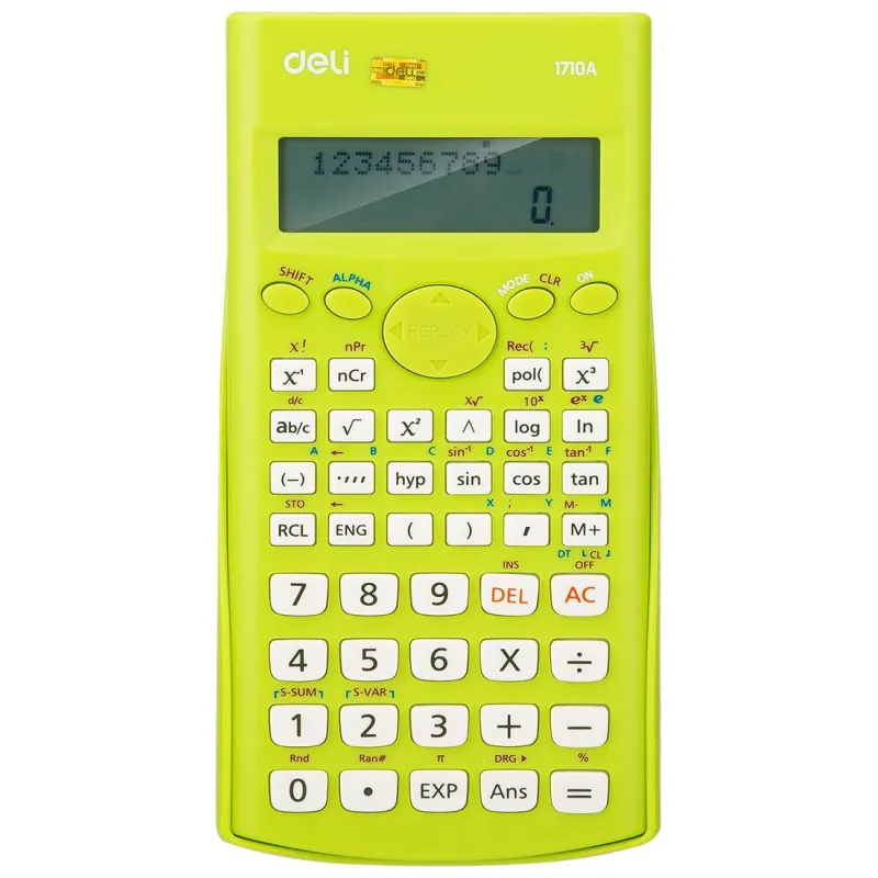 Калькулятор научный (ЕГЭ) Deli,12раз,LCD-диспл,пит от бат.,зелен E1710A/GRN