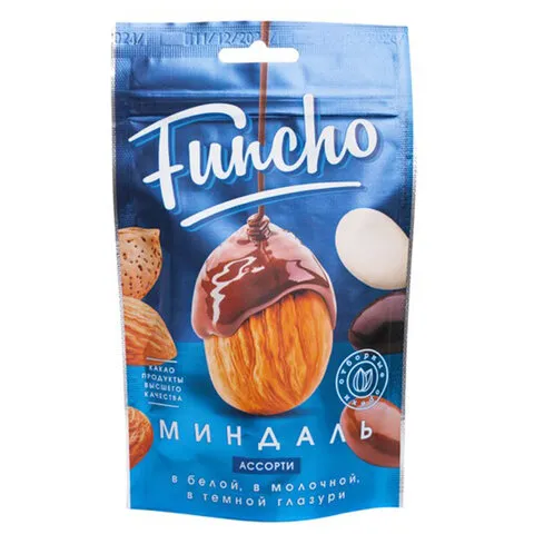 Миндаль в белой, молочной и темной глазури FUNCHO ассорти, 100 г, 26608