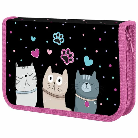 Пенал ЮНЛАНДИЯ, 1 отделение, картон с эффектом soft-touch, 19х11 см, "Cat squad", 273493