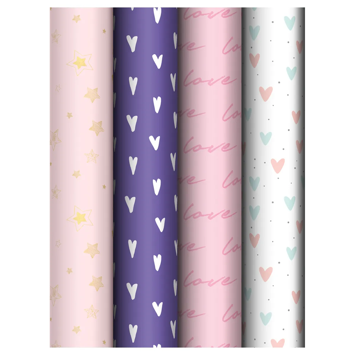 Упаковочная бумага глянц. 70*100см, MESHU "Love pattern", 80г/м2, ассорти 4 дизайна