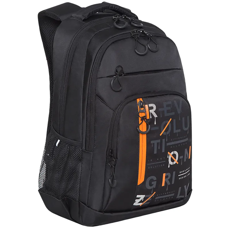 Рюкзак Grizzly, 32*47*17см, 2 отделения, 5 карманов, анатомическая спинка, черный-оранжевый