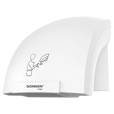 Сушилка для рук SONNEN HSD-A905, 1200 Вт, 30 м/с, IPX1, пластик, белая, 701868