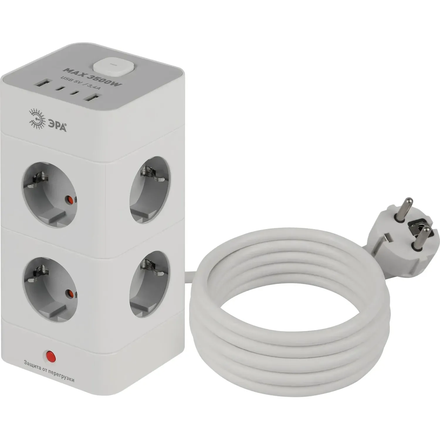 Сетевой фильтр ЭРА TWR-8es-1,5m-4USB-W 16А белый (Б0069071)