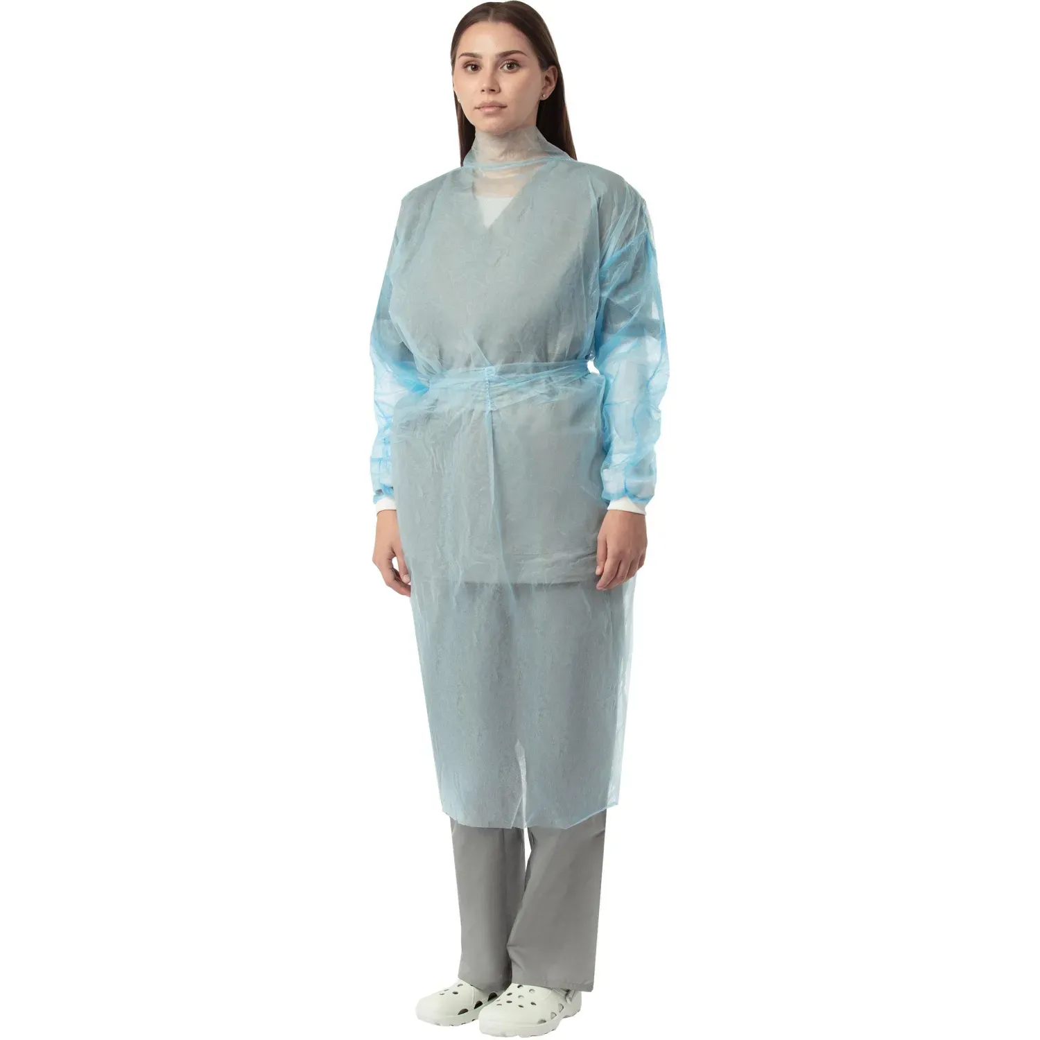 Халат н/с , на завязк, рук.манж, дл.140см, XL, пл 25, голуб, 10 шт/уп