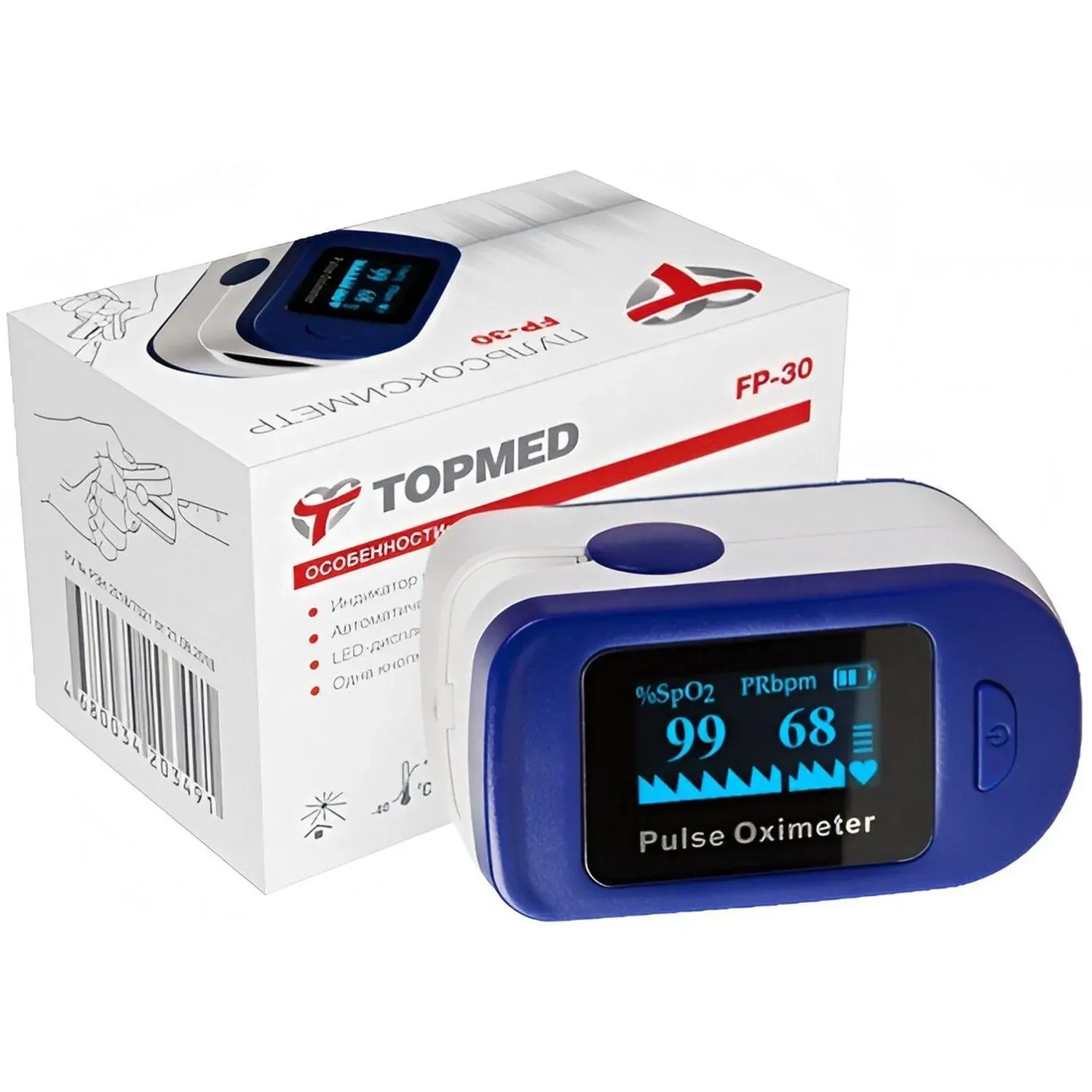 Пульсоксиметр напалечный TOPMED FP-30 8102-01-03X с поверкой