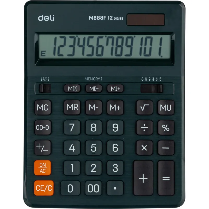 Калькулятор настольн.ПОЛНОРАЗМ. Deli EM888F,12р,дв. пит,202x158мм,темно-зел