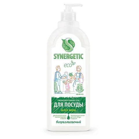 Гель для мытья посуды биоразлагаемый 1 л, SYNERGETIC "Алоэ", флип-топ, 103103/8