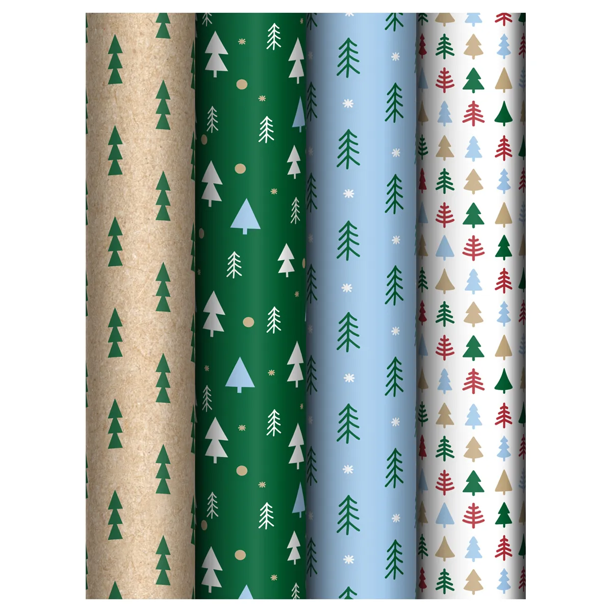 Упаковочная бумага глянц. 70*100см, MESHU "Tree pattern", 80г/м2, ассорти 4 дизайна