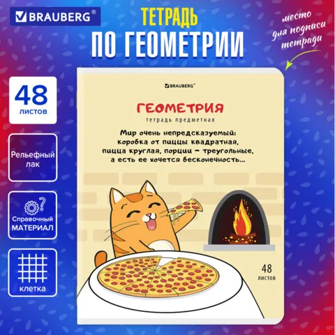 Тетрадь предметная "КОТ-ЭНТУЗИАСТ" 48л, TWIN лак, ГЕОМЕТРИЯ, клетка, BRAUBERG, 404561