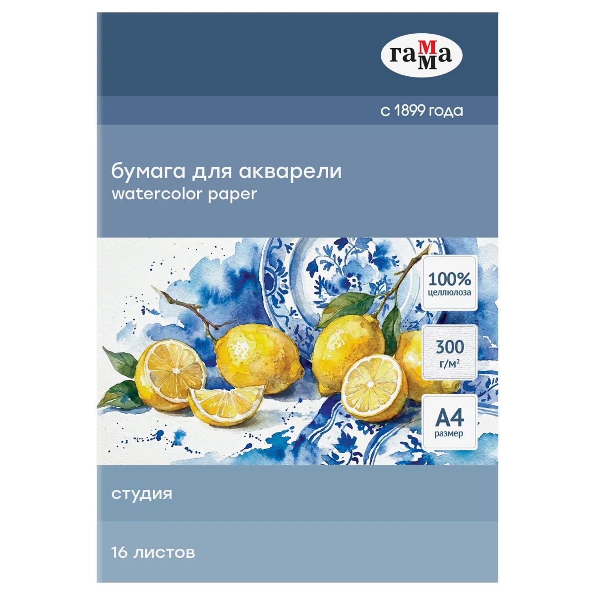 Папка для акварели, 16л., А4 Гамма "Студия", 300г/м2, среднее зерно, молочный