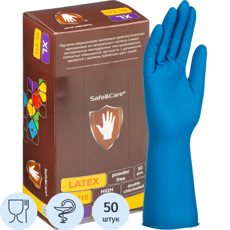 Перчатки мед.смотров. латекс.,н/с,н/о, S&C High Risk DL215 (XL) 25пар/уп,ПС