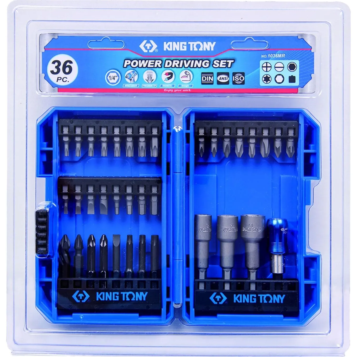 Набор бит 1/4, PH, PZ, Hex, Torx, Slotted,36 предметов KING TONY 1036MR