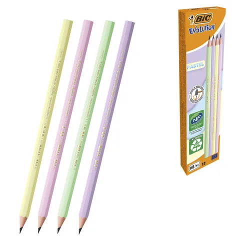 Карандаш чернографитный BIC, 1 шт., "Evolution Pastel", HB, без ластика, корпус ассорти, 518307