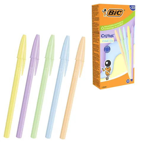 Ручка шариковая BIC "Cristal Pastel", СИНЯЯ, корпус ассорти, узел 1,0 мм, линия 0,32 мм, 302550