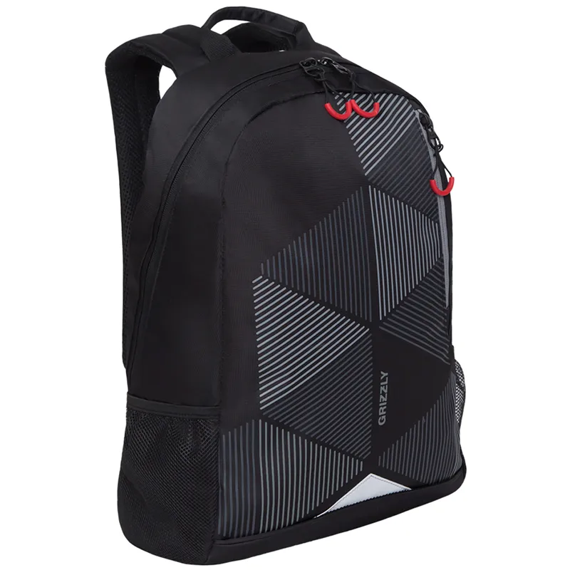 Рюкзак Grizzly, 32*45*13см, 1 отделение, 3 кармана, мягкая спинка, черный-серый