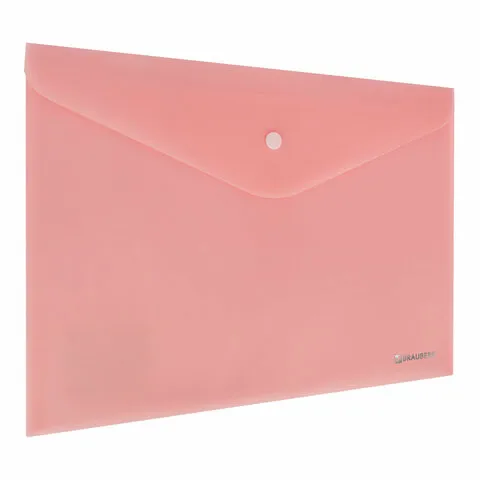 Папка-конверт с кнопкой BRAUBERG "Pastel", А4, матовая непрозрачная, персиковая, ПРОЧНАЯ 0,2 мм, 272882