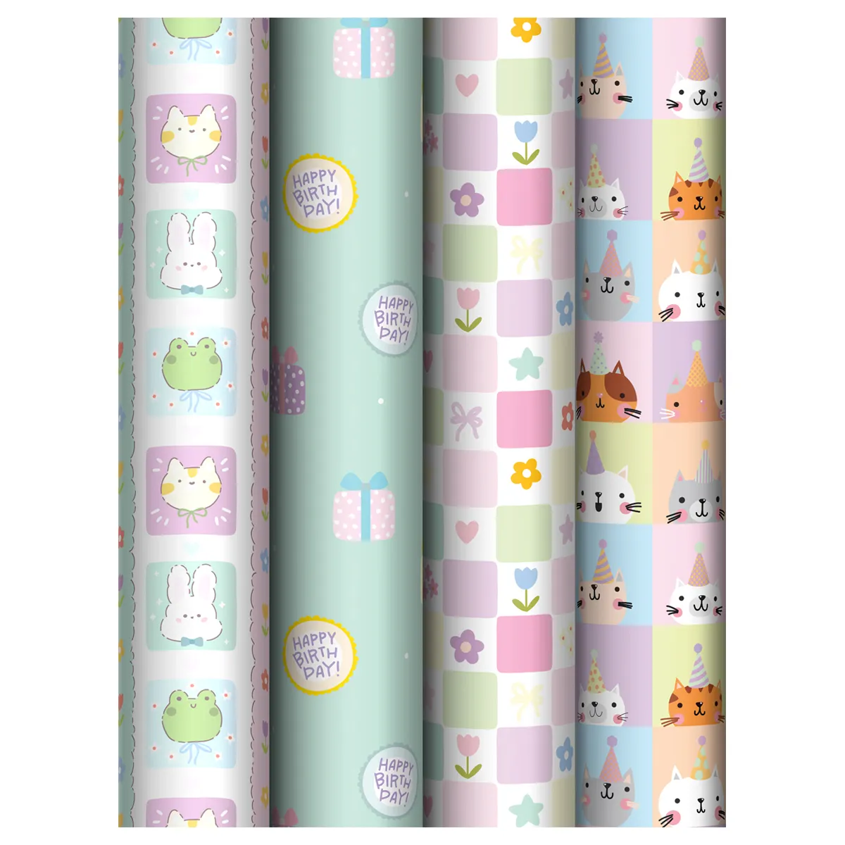 Упаковочная бумага глянц. 70*100см, MESHU "Cute party", 80г/м2, ассорти 4 дизайна