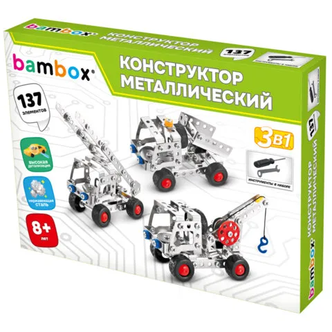 Конструктор металлический "Строительная техника 3в1", подвижные детали, 137 элементов, BAMBOX, 666369