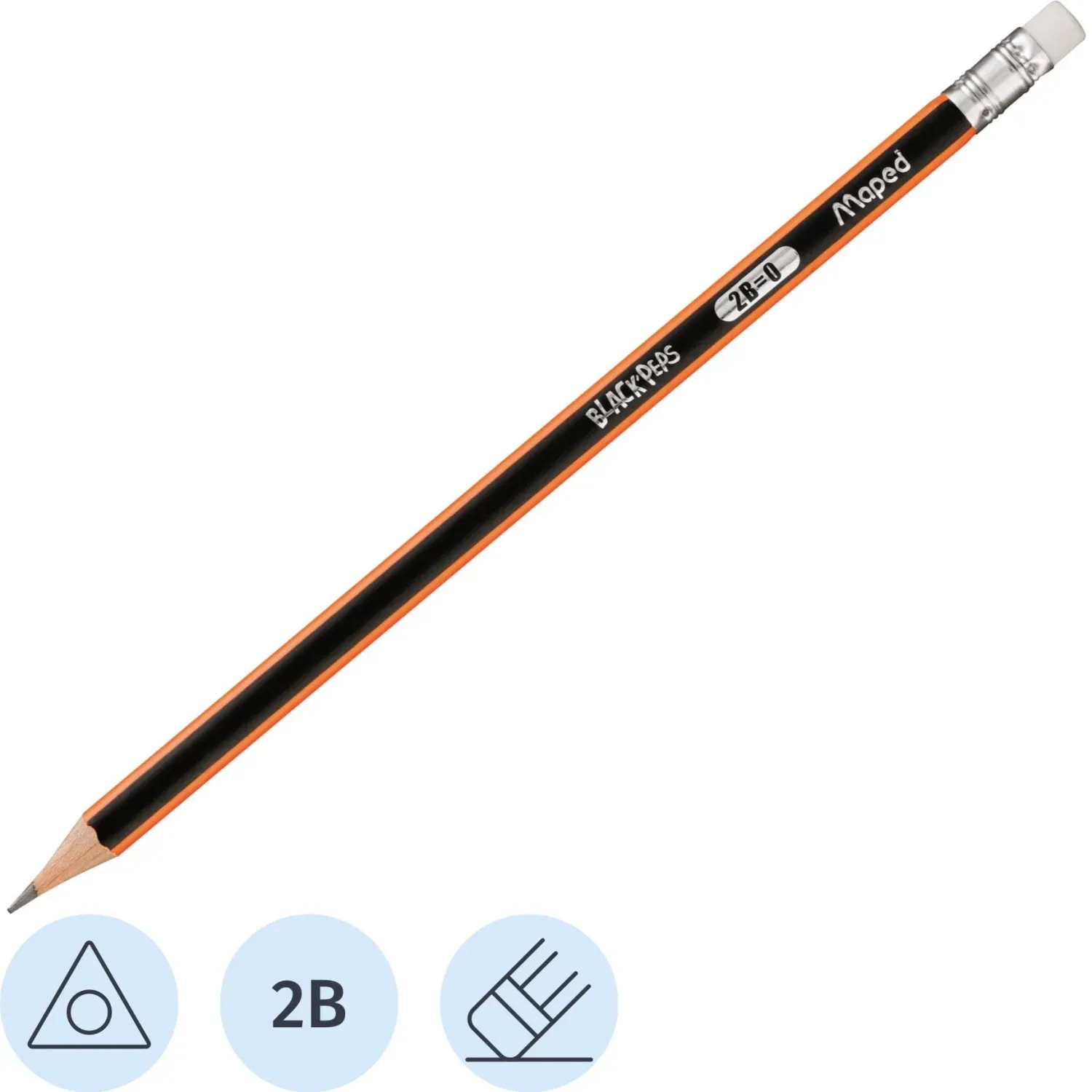 Карандаш чернографитный Maped BLACK PEP'S 2B,дерево,трехгран,ластик,851722