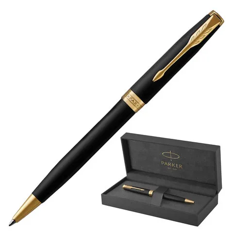 Ручка шариковая PARKER "Sonnet Core Matt Black GT", корпус черный матовый лак, позолоченные детали, черная, 1931519