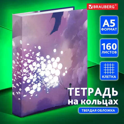 Тетрадь на кольцах А5 175х215 мм, 160 л., твердый картон, клетка, BRAUBERG, "Мечты", 404092