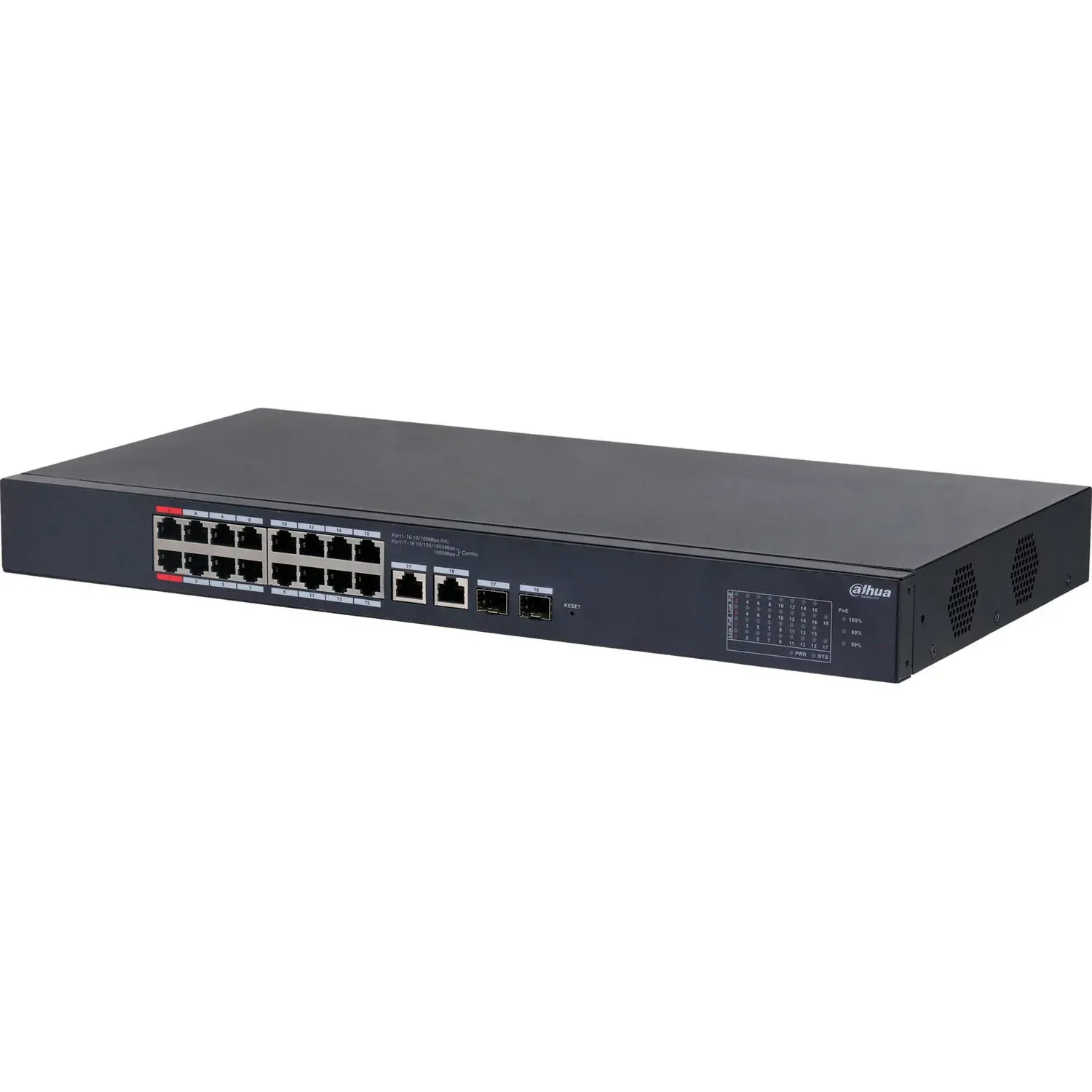 Коммутатор Dahua DH-CS4218-16ET-190 16-портовый PoE L2,обл упр,RJ45,uplink