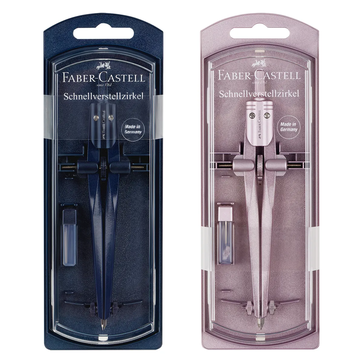 Циркуль Faber-Castell + грифели, пластиковый футляр,  цвет темно-синий., роз. золото
