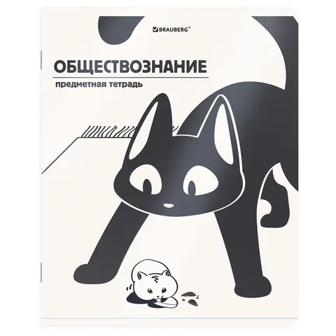 Тетрадь предметная КОТ-НЕПОСЕДА 48 л., пластиковая обложка, ОБЩЕСТВОЗНАНИЕ, клетка, подсказ, BRAUBERG, 405528