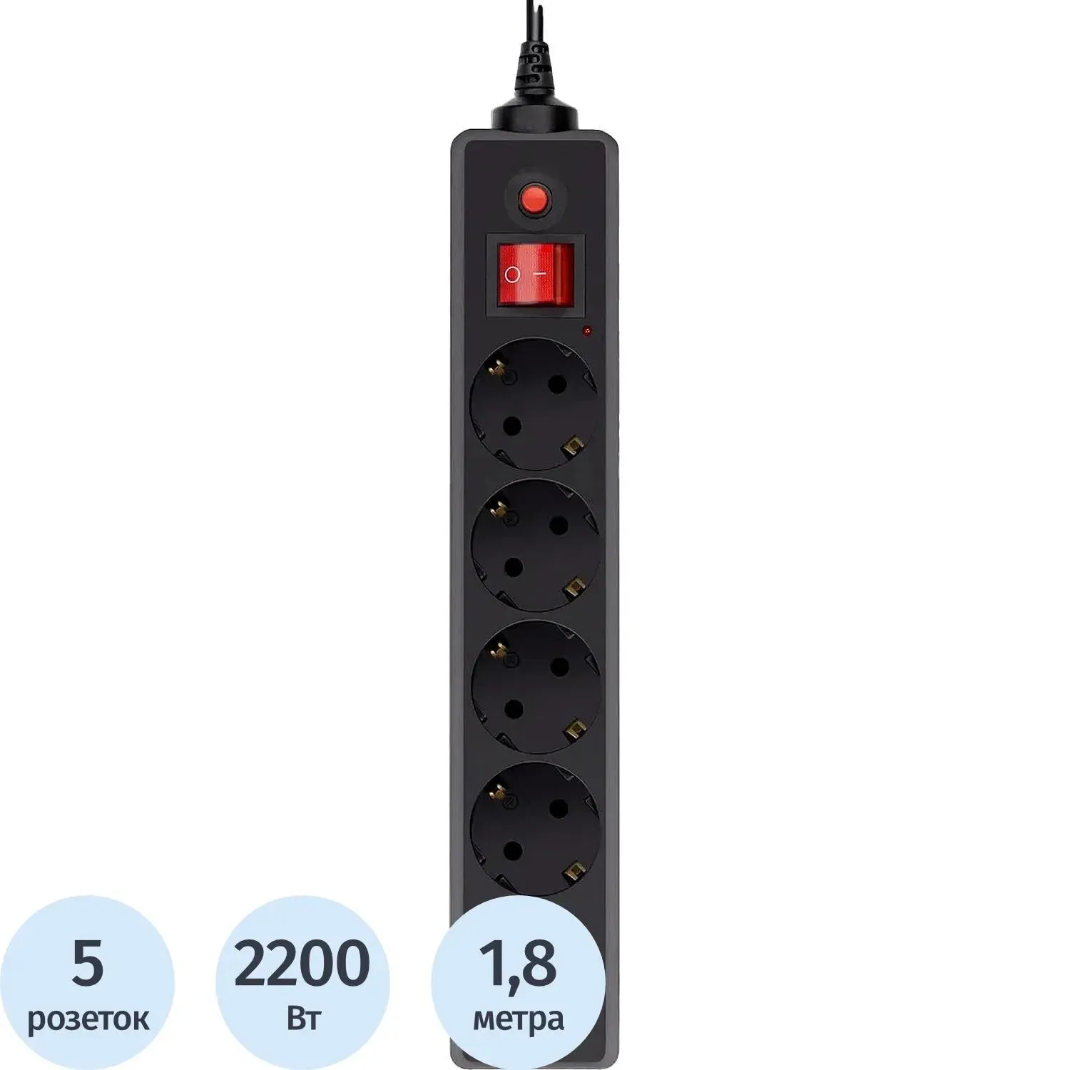 Сетевой фильтр Buro 500SH-1.8-UPS-B 1.8м (5 розеток) черный(коробка)